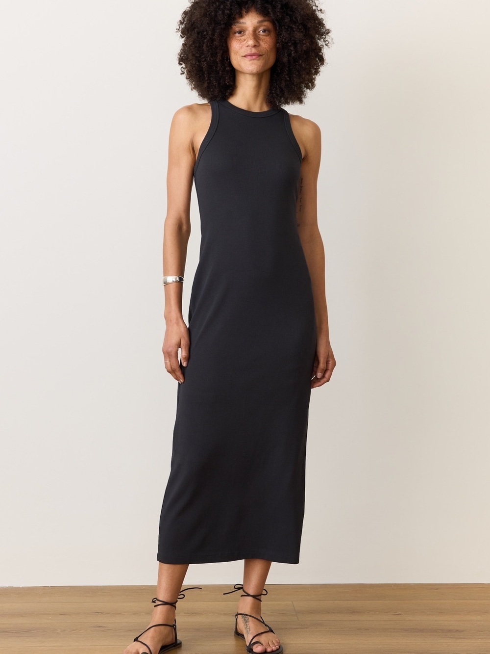 Marine Layer Lexi Rib Sundress Black Sleeveless Maxi Tee Dress Cotton Blend XS - Picture 1 of 7